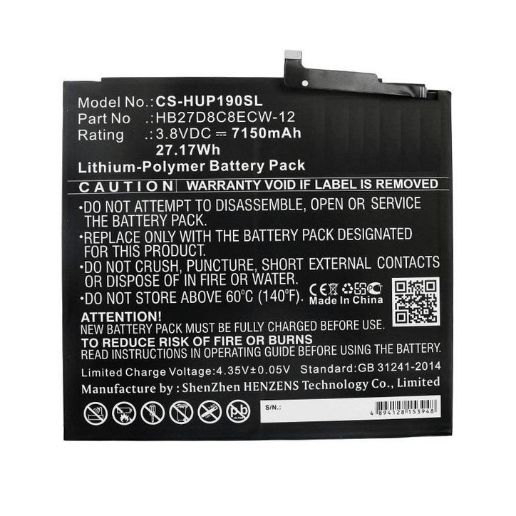 MBXTAB-BA044 CoreParts Battery for Huawei Tablet 27.17Wh Li-Pol 3.8V 7150mAh Black for Huawei Tablet MatePad Pro, MRX-AL09, MRX-