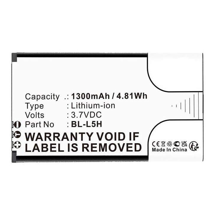 MBXMP-BA1829 CoreParts Battery for Nokia Mobile, SmartPhone 3.7V 1300mAh 4.81Wh 105 2023,105 4G,TA1385-DS BL-L5H