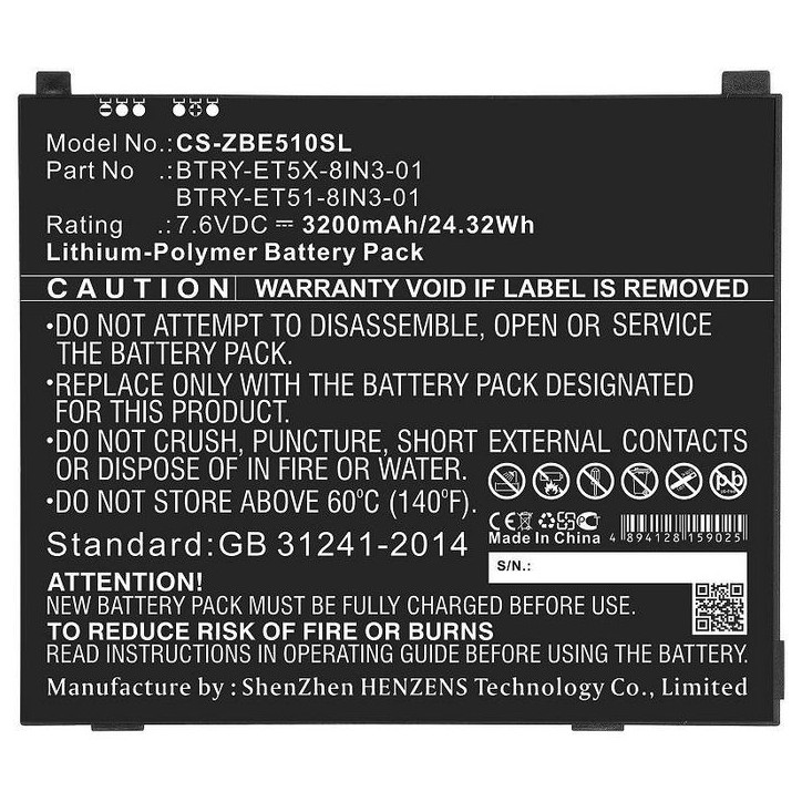 MBXTAB-BA147 CoreParts Battery for Zebra Tablet 24.32Wh Li-Pol 7.6V 3200mAh Black for Zebra Tablet ET51, ET51 Windows OS, ET51AE