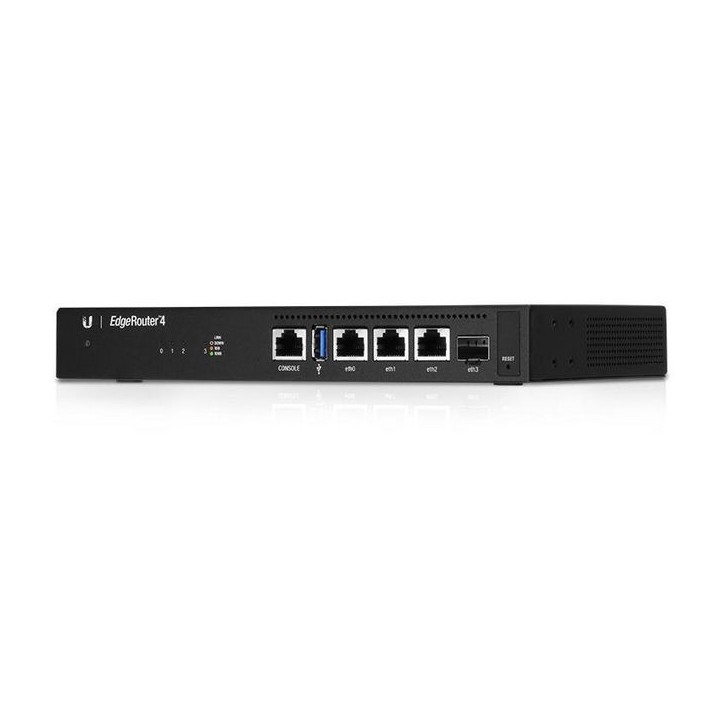 ER-4 Ubiquiti EdgeRouter 4, 4-Core 1GHz MIPS64, 1GB DDR3, 4GB eMMC, 8MB SPI NOR, 13W, (3) 10/100/1000 Ethernet Router Ports, (1)