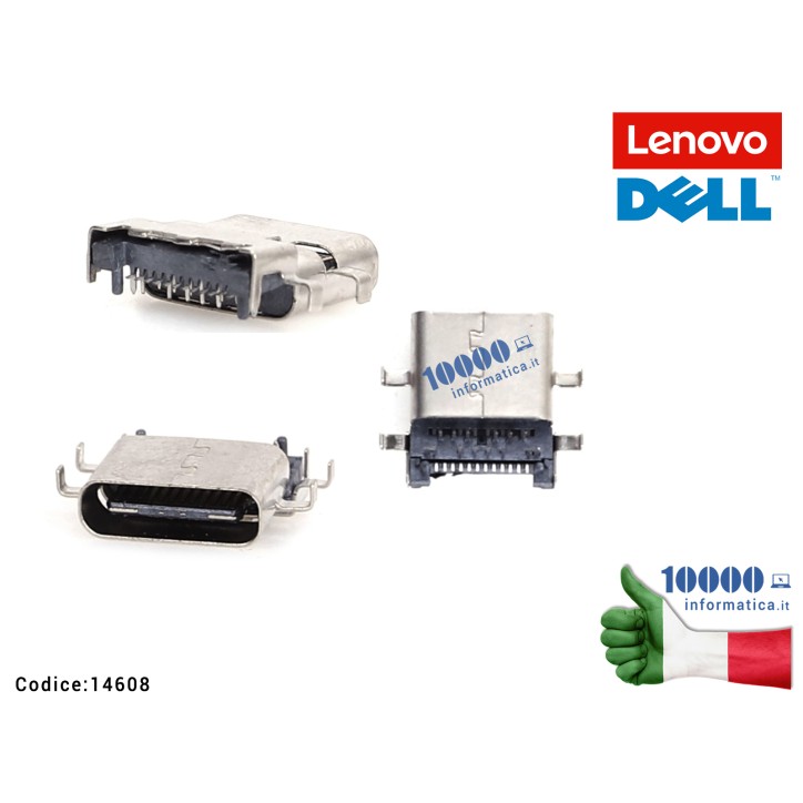 Connettore DC Power Jack USB-C LENOVO ThinkPad E14 E15 L14 R14 Gen 1 [14W] DELL Inspiron 7368 7378 7569 7580 Vostro 13 5390 (TYPE-C)