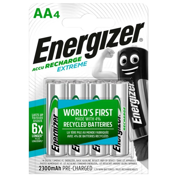 AA10-EXTR-ENER Energizer Extreme Recharge 4 Batterie AA Stilo Ricaricabili HR06 1.2V