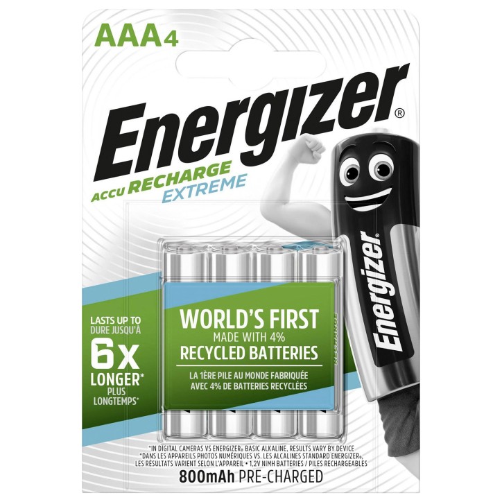 AAA10-EXTR-ENER Energizer Extreme Recharge 4 Batterie AAA Ministilo Ricaricabili HR03 1.2V