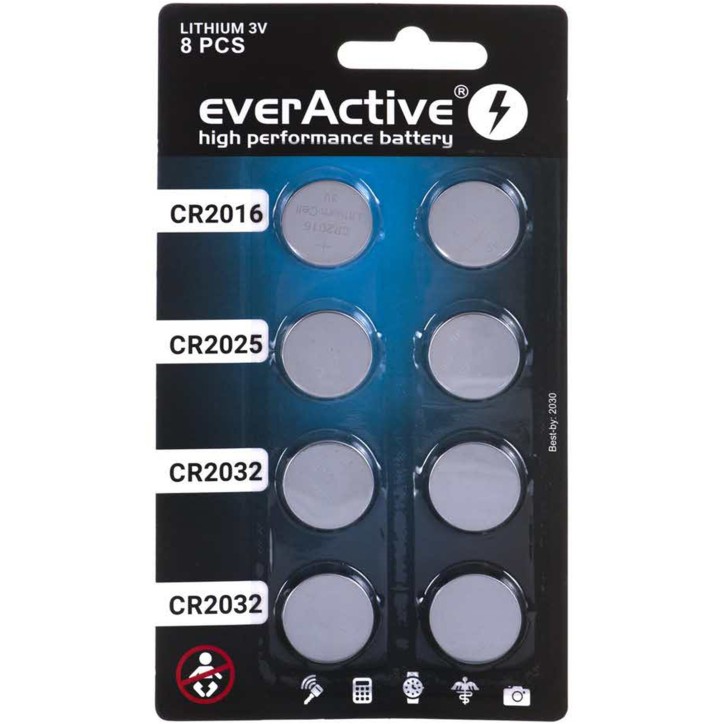 CR2016/25/32-EVER Everactive 8 Batterie Tampone Al Litio CR 2016 2025 2032 3V
