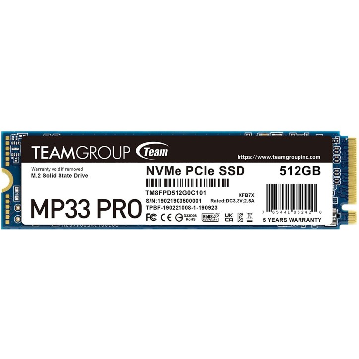 Team Group SSD 512GB MP33 PRO M.2 NVMe PCIe Gen 3.0