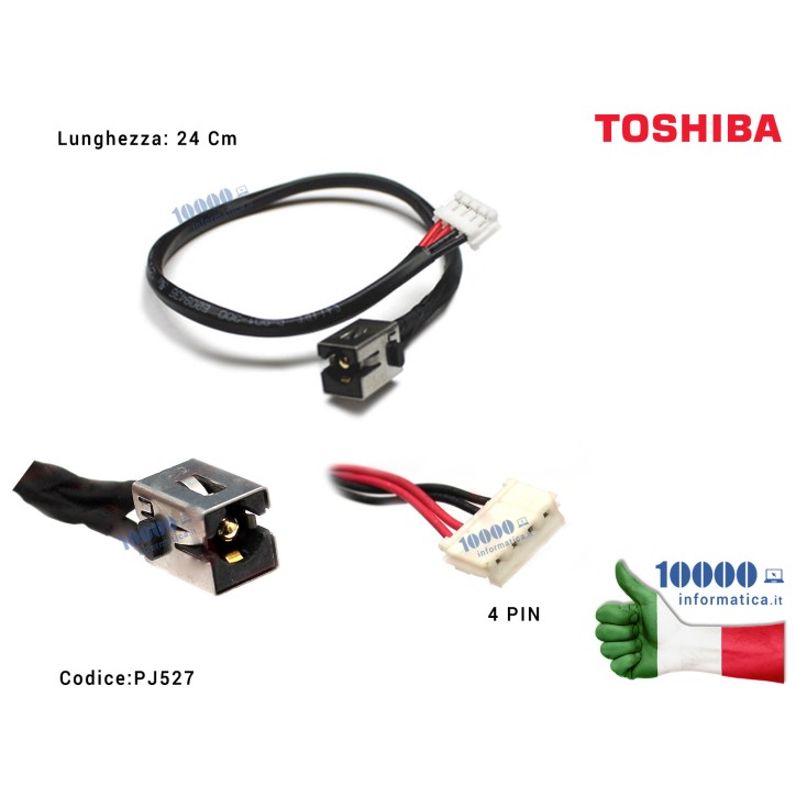 Connettore di Alimentazione DC Power Jack PJ527 TOSHIBA C80 C850D C870 C870D C875 C875D L850 L850D L875D H000037850 [23 Cm]