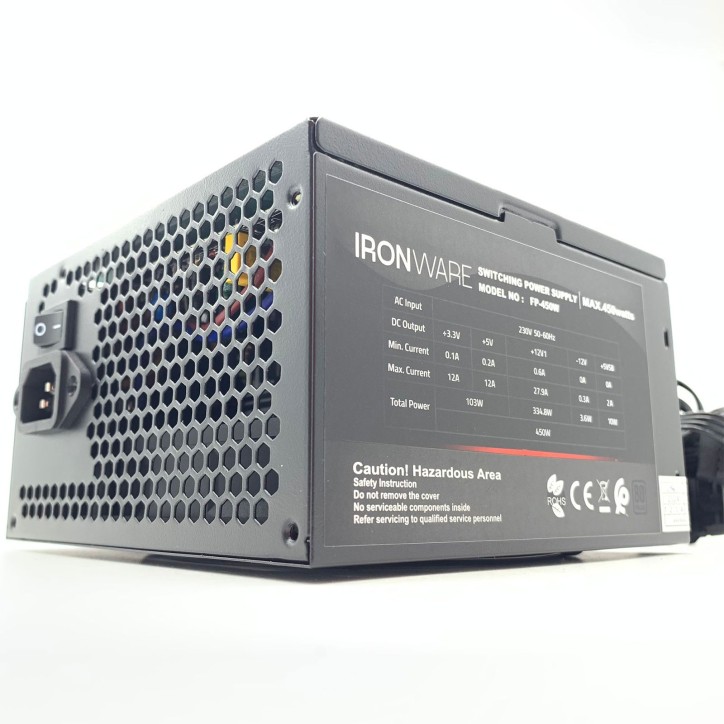 Ironware FP-450W Alimentatore ATX 450W 80 Plus White Bulk