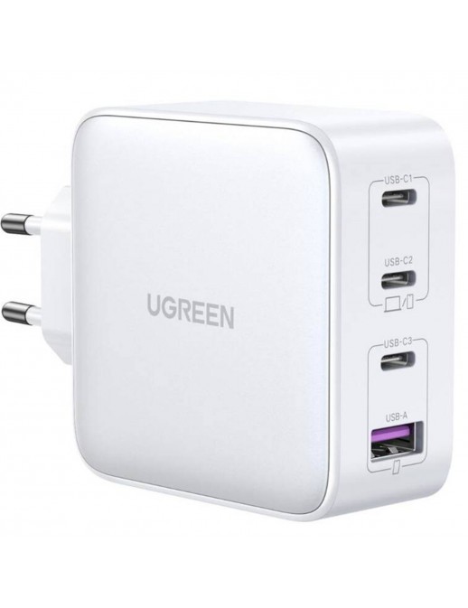 15337 UGREEN Caricatore USB 100W GaN Nexode, 3 x USB Type-C, 1 x USB3, White 15337