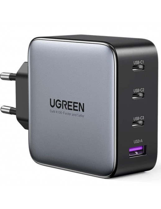 40747 UGREEN Caricatore USB 100W GaN Nexode, 3 x USB Type-C, 1 x USB3, Black 40747
