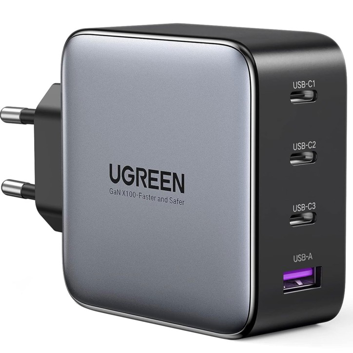 40747 UGREEN Caricatore USB 100W GaN Nexode, 3 x USB Type-C, 1 x USB3, Black 40747