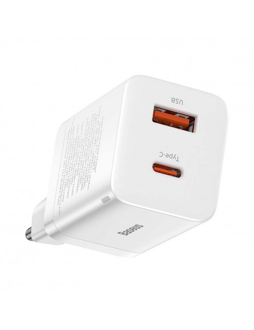 Baseus CCSUPP-E02 Super Si Quick Charger Caricatore Alimentatore da Rete USB + USB-C 30W Bianco