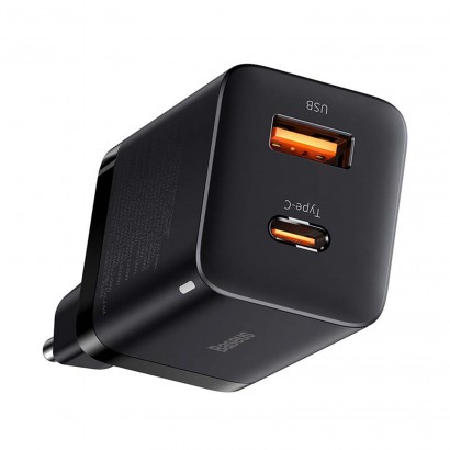 CCSUPP-E01 Baseus CCSUPP-E02 Super Si Quick Charger Caricatore Alimentatore da Rete USB + USB-C 30W Nero