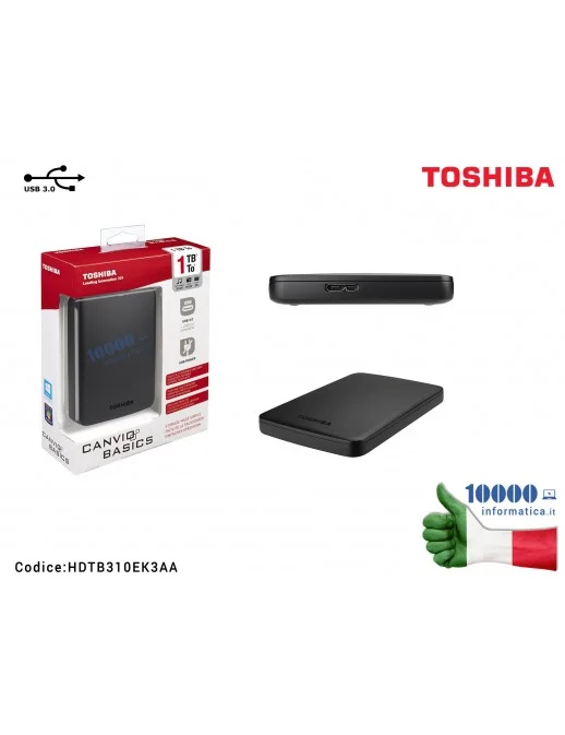 HDTB310EK3AA Hard Disk Esterno TOSHIBA USB 3.0 1TB 2,5 canvio basics
