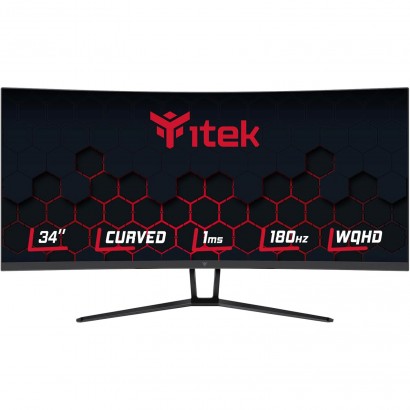 ITMC34V181WQHD ITEK Monitor GGC 34" Curvo R1500, WQHD 3440x1440 UltraWide, VA, 180Hz, 21:9, 1ms, 2xHDMI, 2xDP, HDR400, Adapt ...
