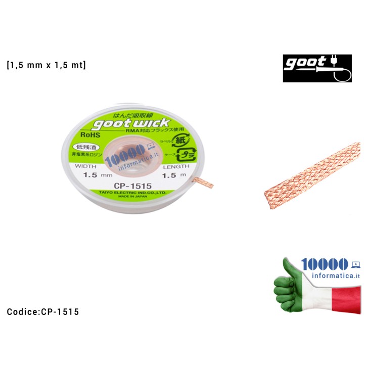 Treccia Dissaldante in Rame GOOT WICK CP-1515 [1,5mm x 1,5m] Trecciola Assorbi Stagno Desoldering Wire