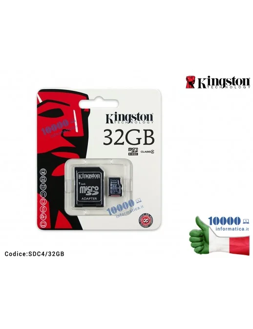 SDC4/32GB Micro SD micro SDHC 32 GB KINGSTON Classe 4 con Adattatore SD
