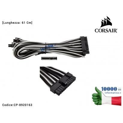 CP-8920163 Cavo Alimentatore CORSAIR Individually Sleeved ATX 24 PIN PSU Cable Type 4 [61 Cm] (NERO/BIANCO)