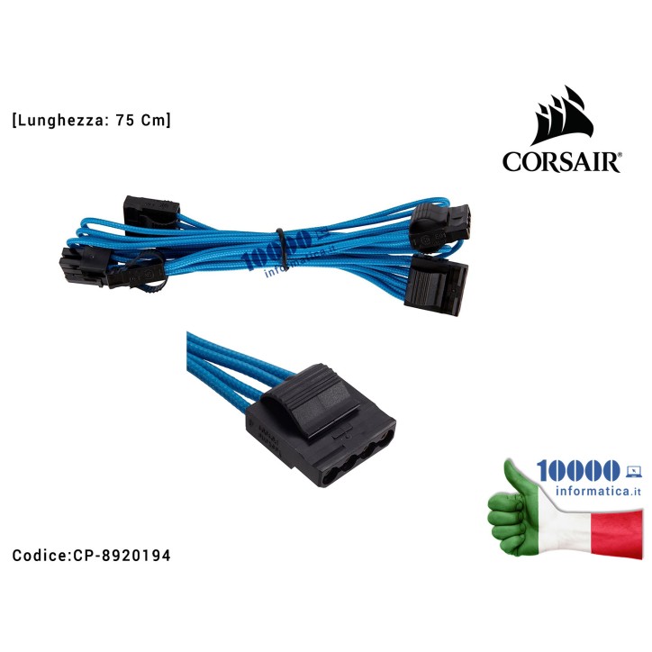 Cavo Alimentatore CORSAIR Individually Sleeved MOLEX Peripheral PSU Cable Type 4 [75 Cm] (BLU)